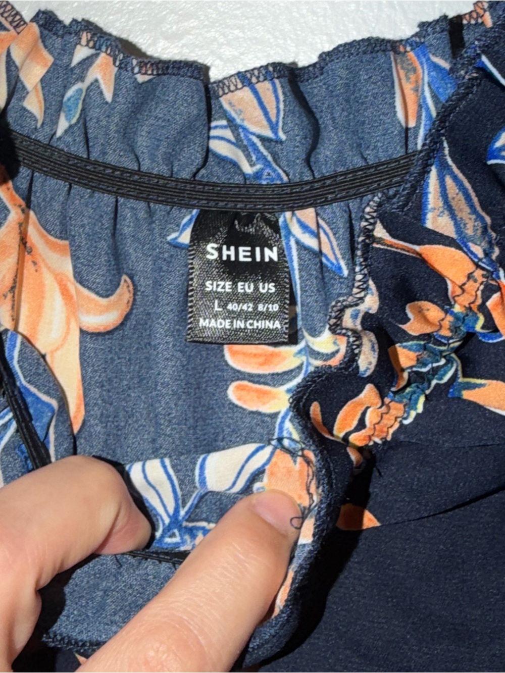 SHEIN Navy Floral Off-Shoulder Jumpsuit with Orange Blooms - Picture 6 of 8